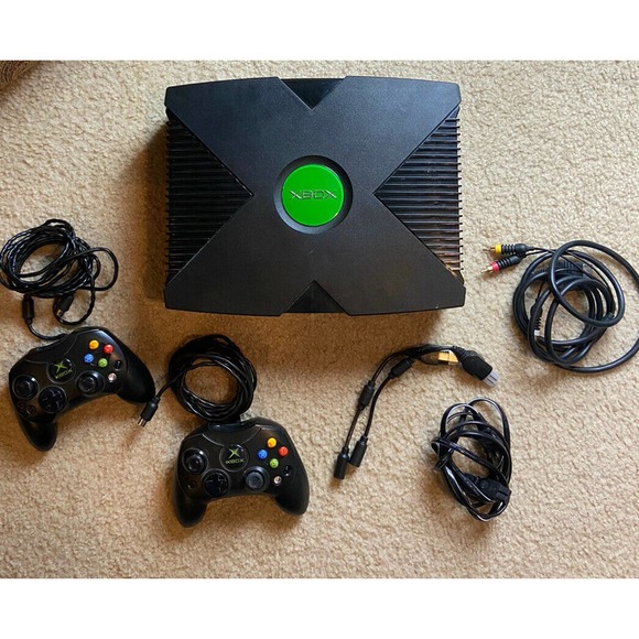 Microsoft XBOX Original Video Game System Console 2 Controllers WORKS CLEAN